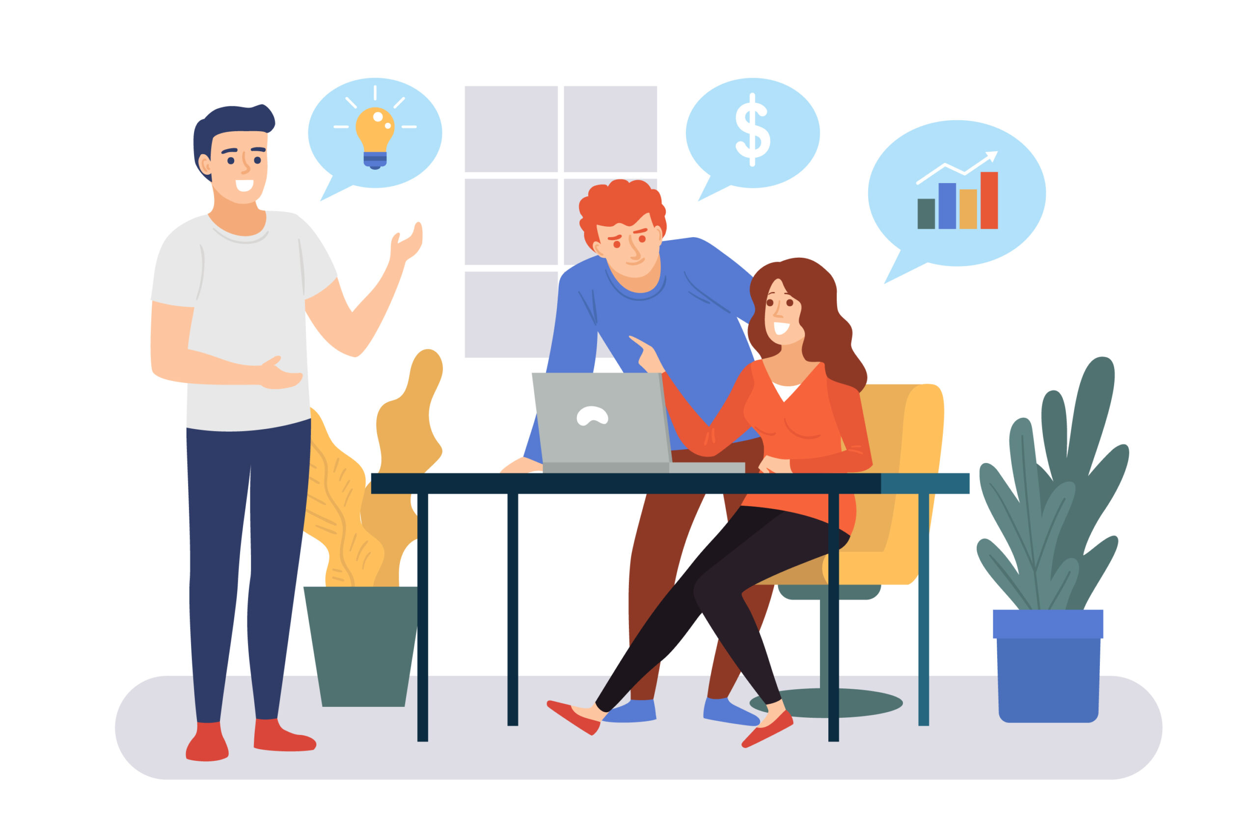 Team of people implementing their ideas to grow sales and revenue