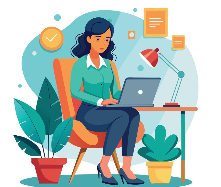 Girl doing her work on a laptop